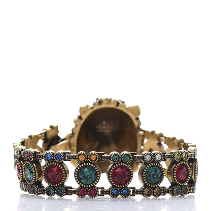Gucci Metal Crystal Lion Head Bracelet S Aged Gold Multicolor 4 of 6