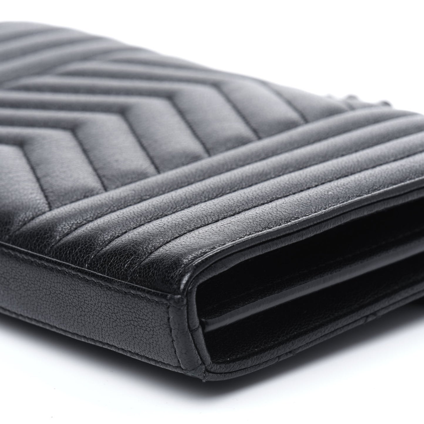 Sheepskin Tri-Quilt Monogram Envelope Chain Wallet Black