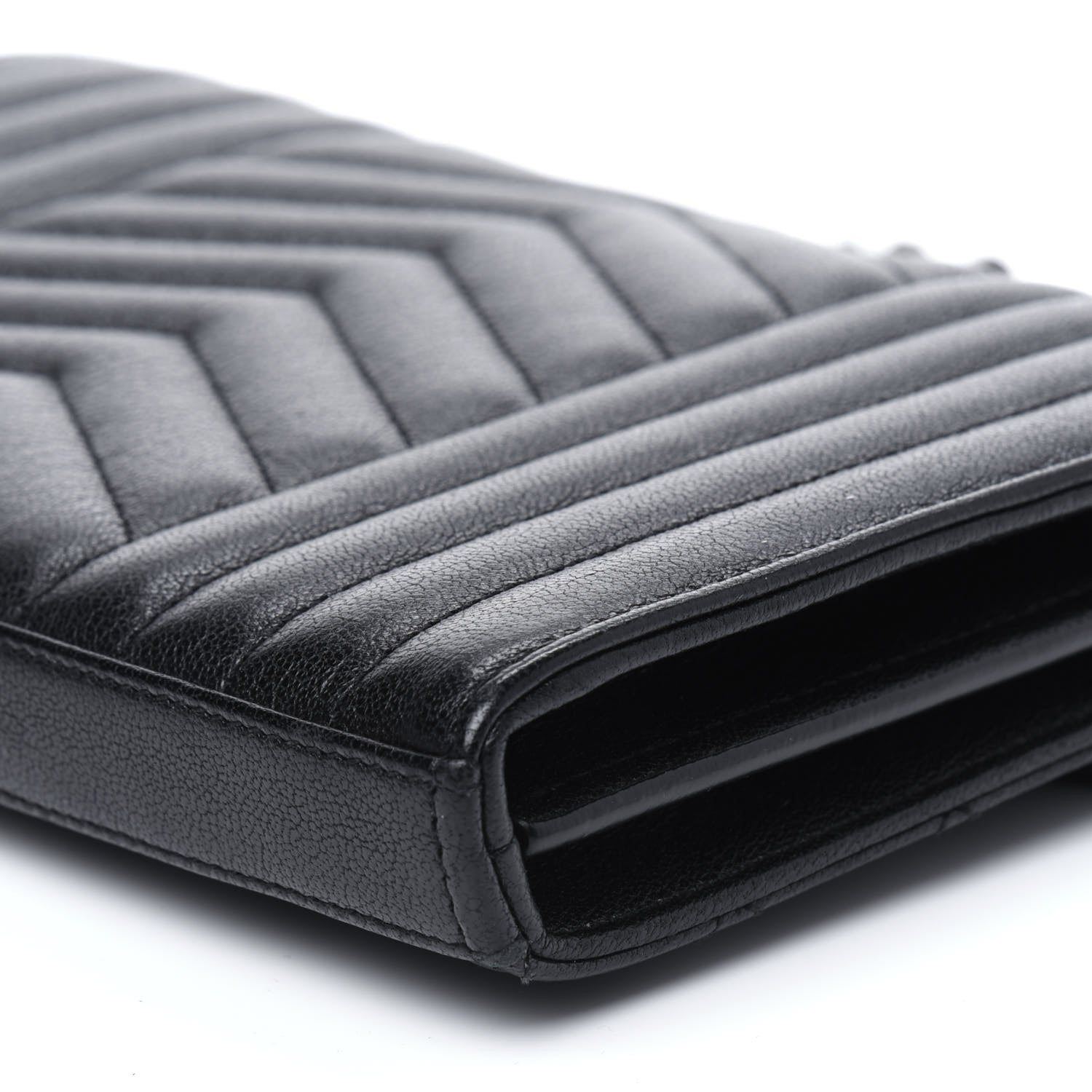 Saint Laurent Sheepskin Tri-Quilt Monogram Envelope Chain Wallet Black 11 of 13