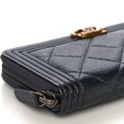 Chanel Metallic Calfskin Quilted Small Boy Zip Around Wallet Charcoal 9 of 11
