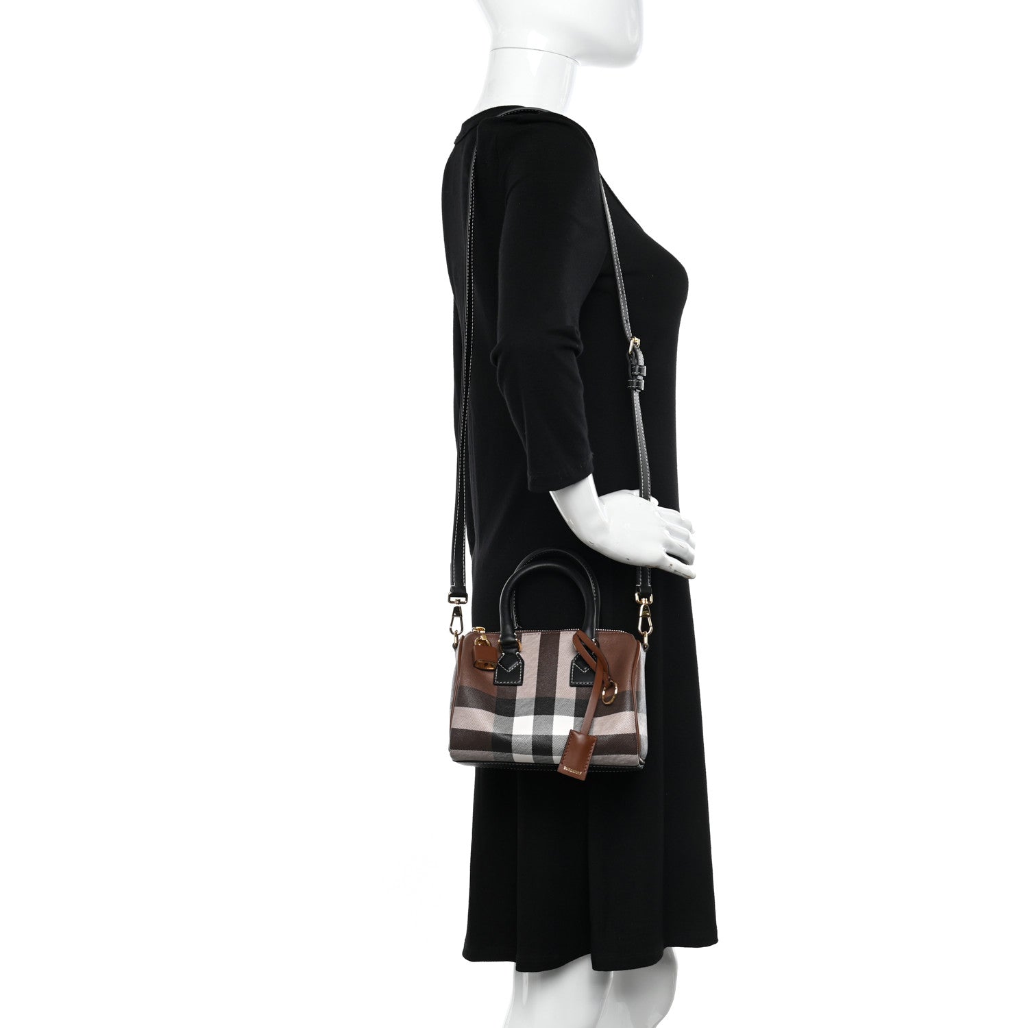 Burberry E-canvas Check Mini Bowling Bag Dark Birch Brown 2 of 9