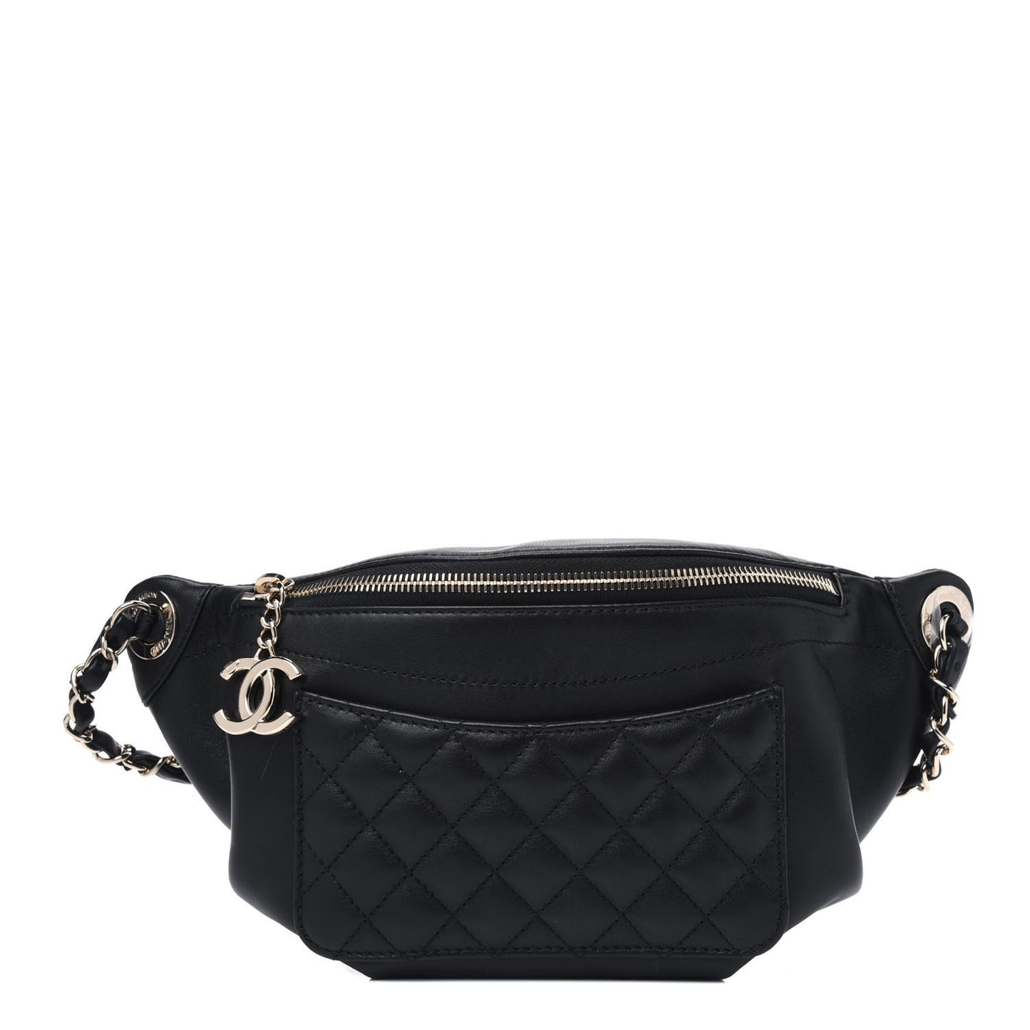 Lambskin Quilted Waist Bag Fanny Pack Black