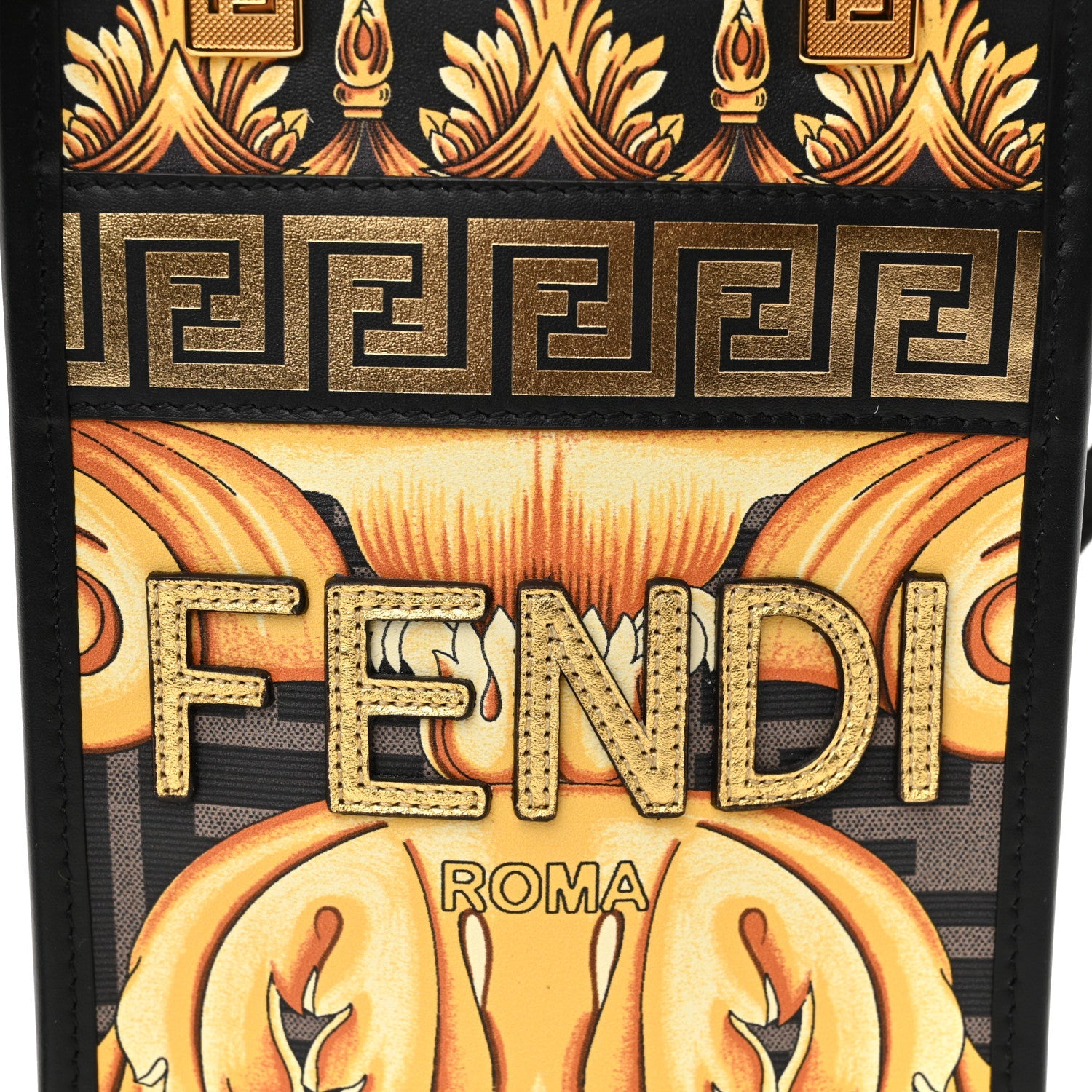 Fendi X VERSACE Vitello King Catalan Mirror Plexiglass Fendace FF Baroque Logo Mini Fendi Sunshine Shopper Tote Black Gold 8 of 11