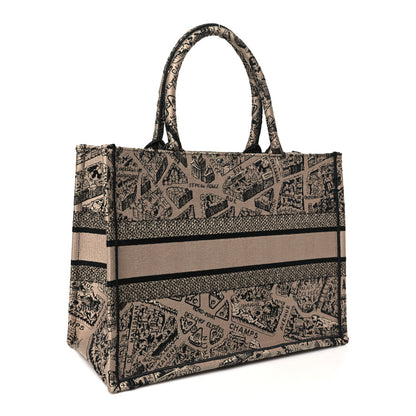 Christian Dior Canvas Embroidered Medium Plan De Paris Book Tote Beige Multi 3 of 10