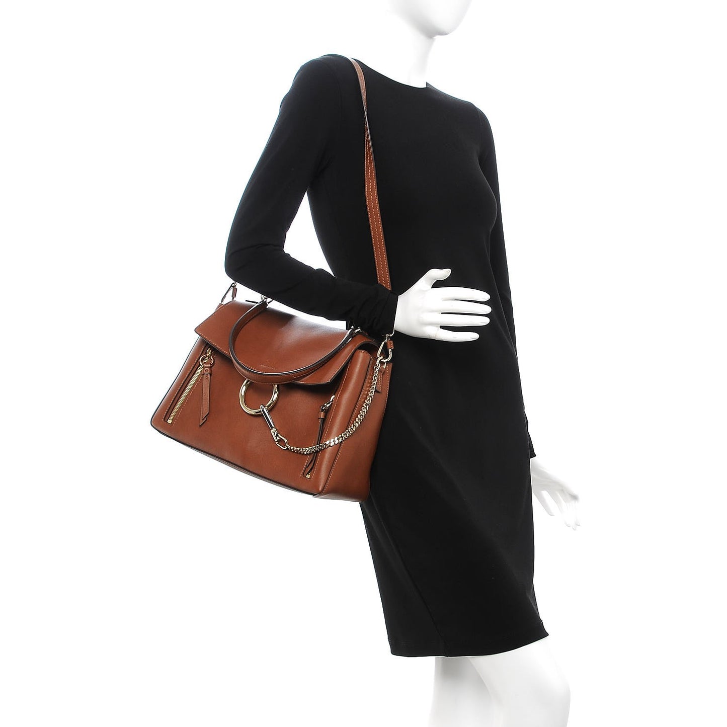 Calfskin Medium Faye Day Shoulder Bag Tan