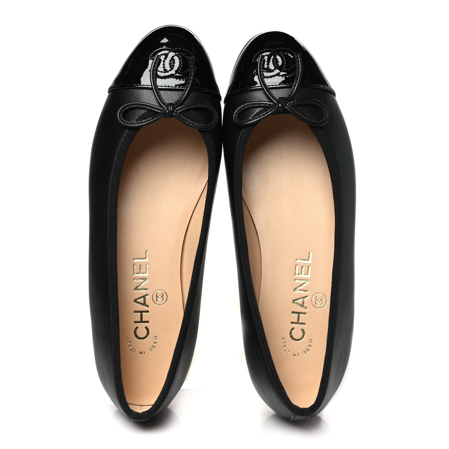 Lambskin Patent CC Cap Toe Ballerina Flats 36 Black
