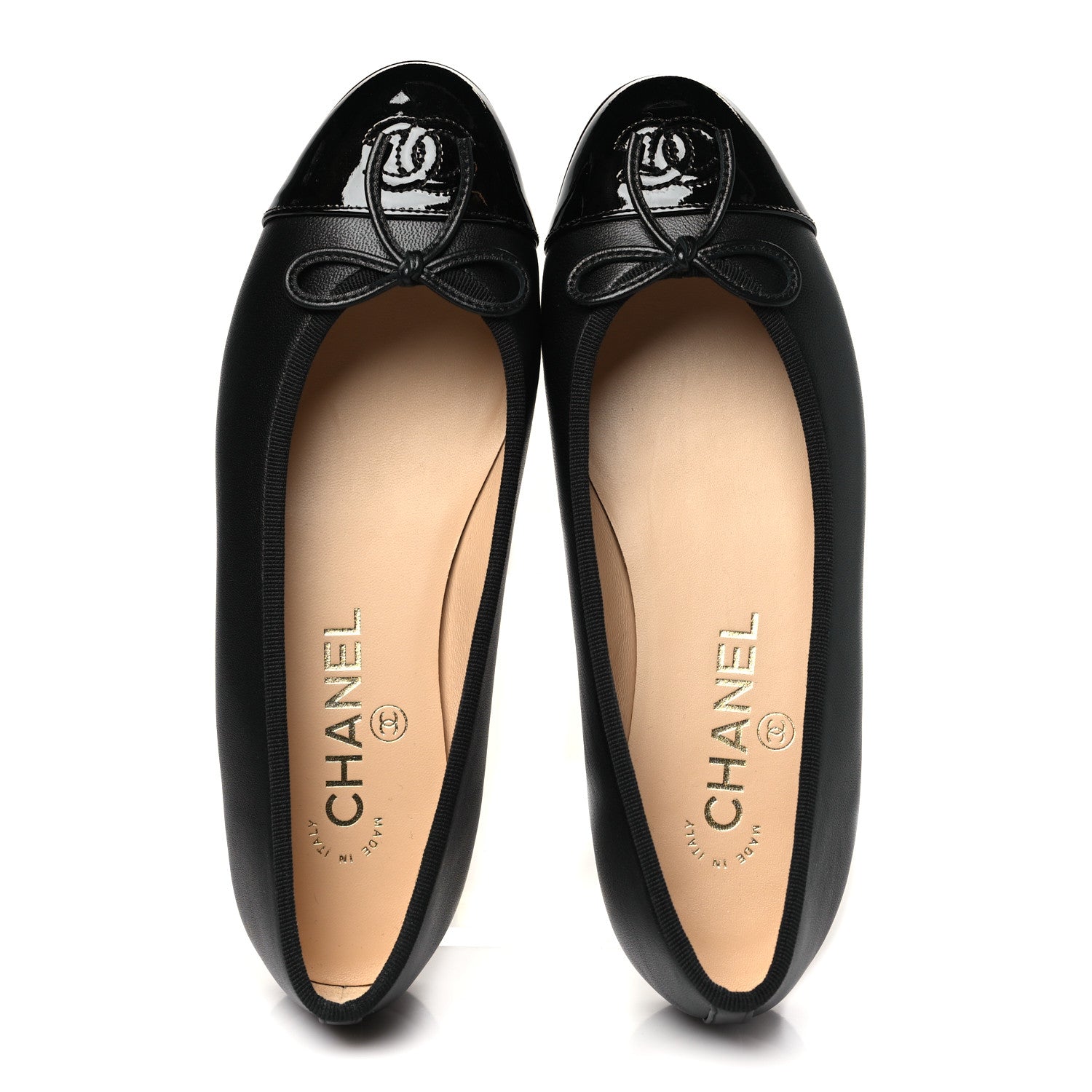 Chanel Lambskin Patent CC Cap Toe Ballerina Flats 36 Black 2 of 10