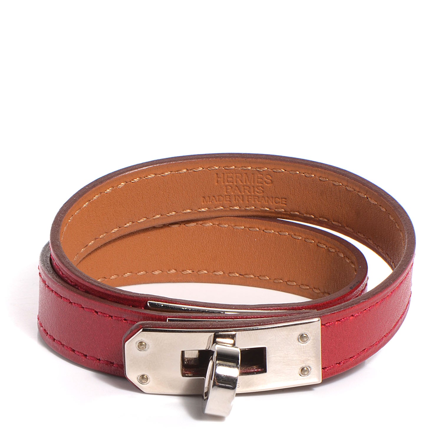 Hermes Tadelakt Kelly Double Tour Bracelet Small Rubis 1 of 7
