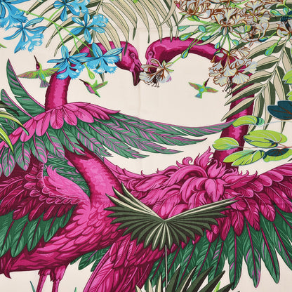 Hermes Cashmere Silk Flamingo Party Shawl 140 Blanc Vert Fuchsia 4 of 8