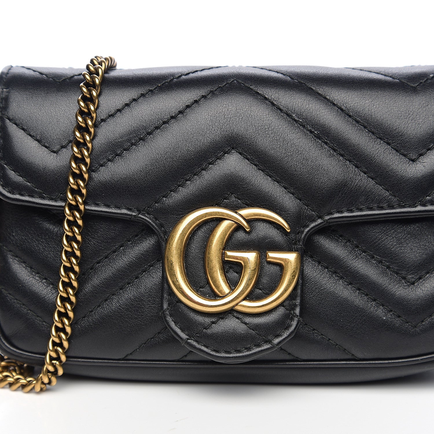 Gucci Calfskin Matelasse Super Mini GG Marmont Shoulder Bag Black 12 of 13