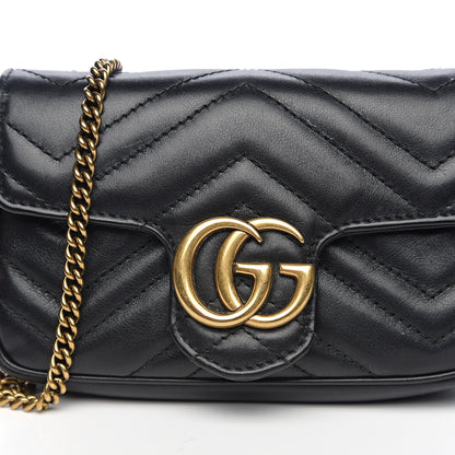Gucci Calfskin Matelasse Super Mini GG Marmont Shoulder Bag Black 12 of 13