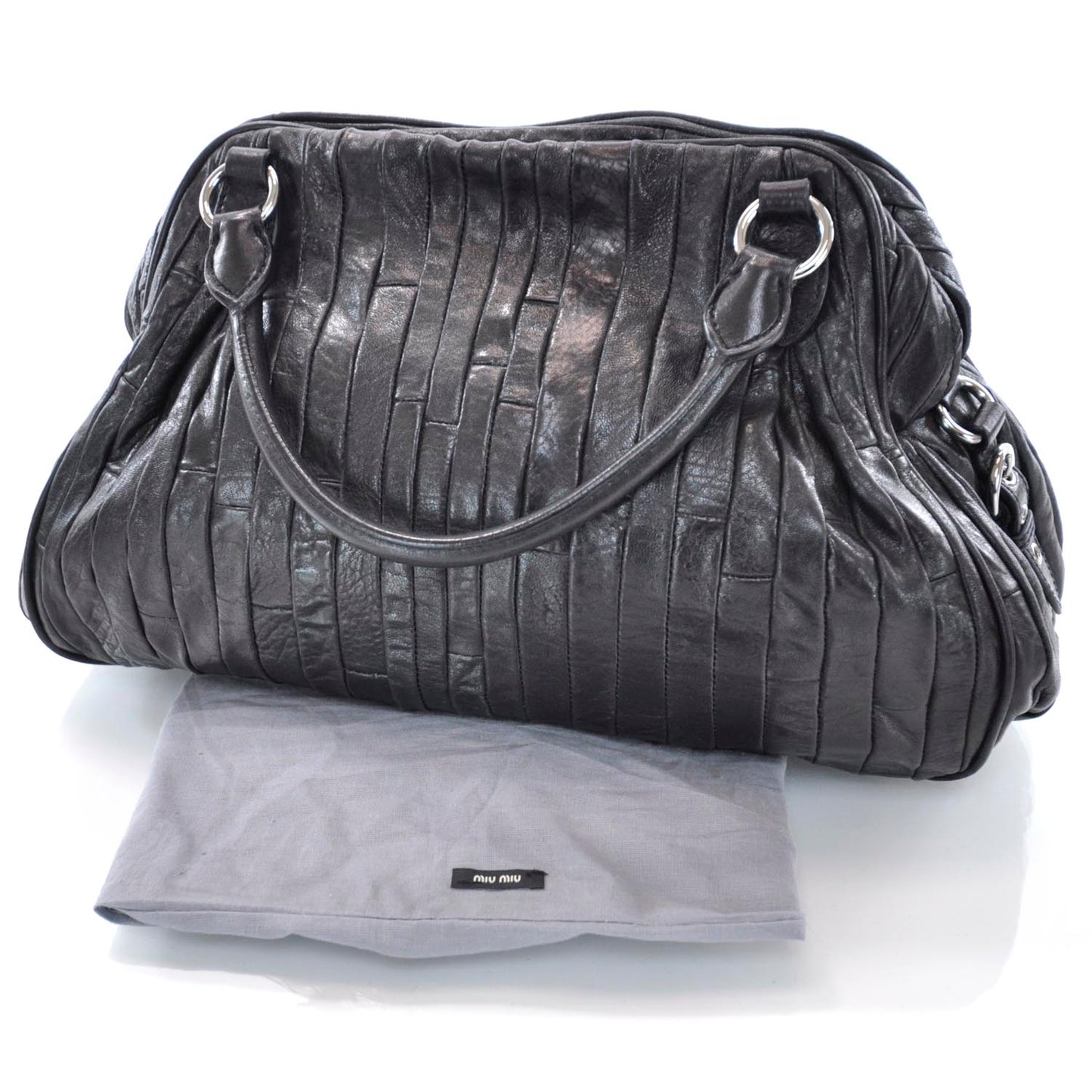 Leather Plisse Shopping Tote Black