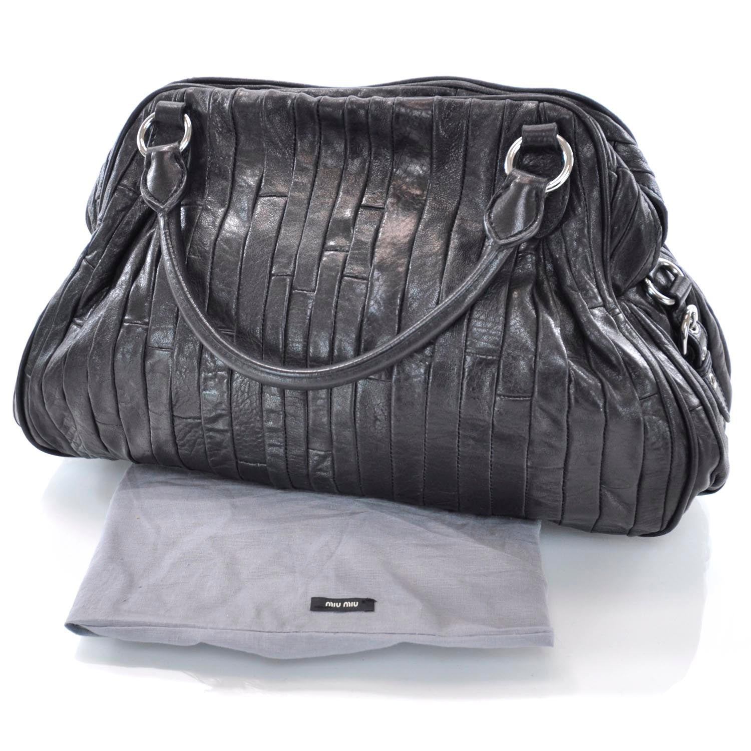 Miu Miu Leather Plisse Shopping Tote Black 3 of 10