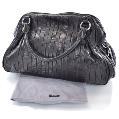 Miu Miu Leather Plisse Shopping Tote Black 3 of 10