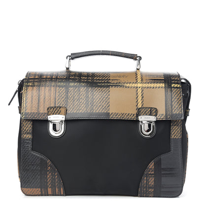 Prada Tessuto Nylon Saffiano Tartan Print Briefcase Cammello 1 of 8
