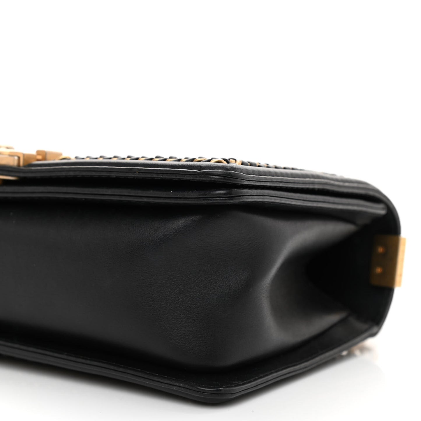 Calfskin Quilted Medium Boy Top Handle Flap Black