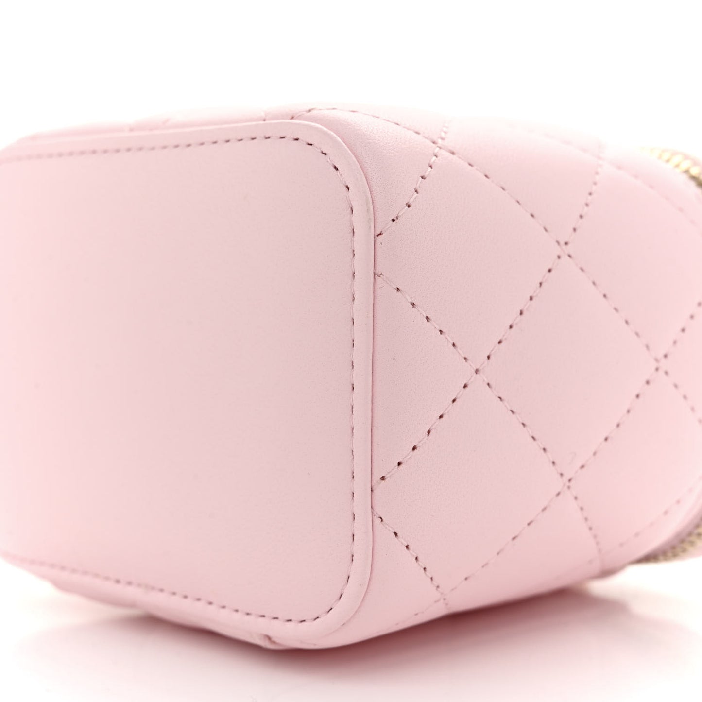 Lambskin Quilted Mini Vanity Case With Pearl Chain Light Pink