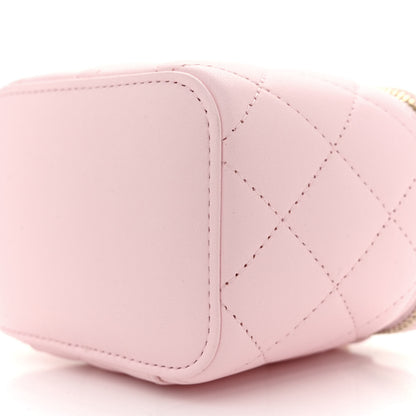 Chanel Lambskin Quilted Mini Vanity Case With Pearl Chain Light Pink 10 of 13