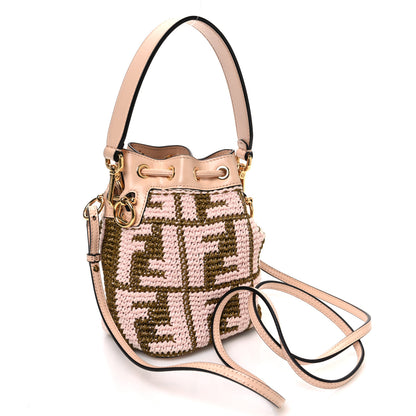 Fendi Raffia Vitello King F is Fendi FF Crochet Mini Mon Tresor Bucket Bag Natural Light Rose 3 of 12