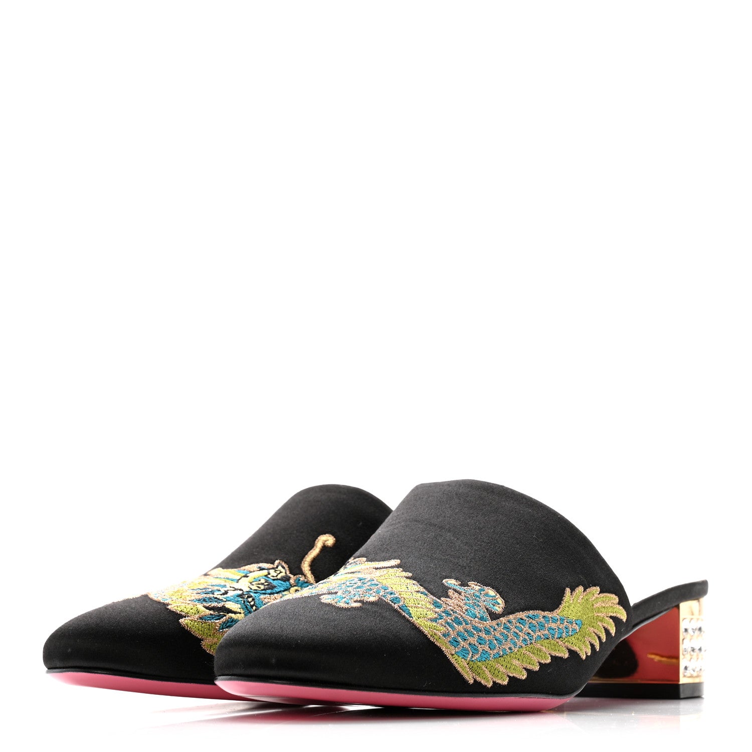 Gucci Satin Dragon Embroidered Candy Mules 36.5 Black 4 of 9