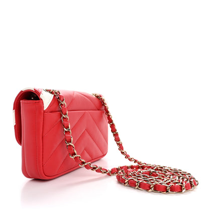Chanel Lambskin Chevron Stitched Flap White Red 3 of 12