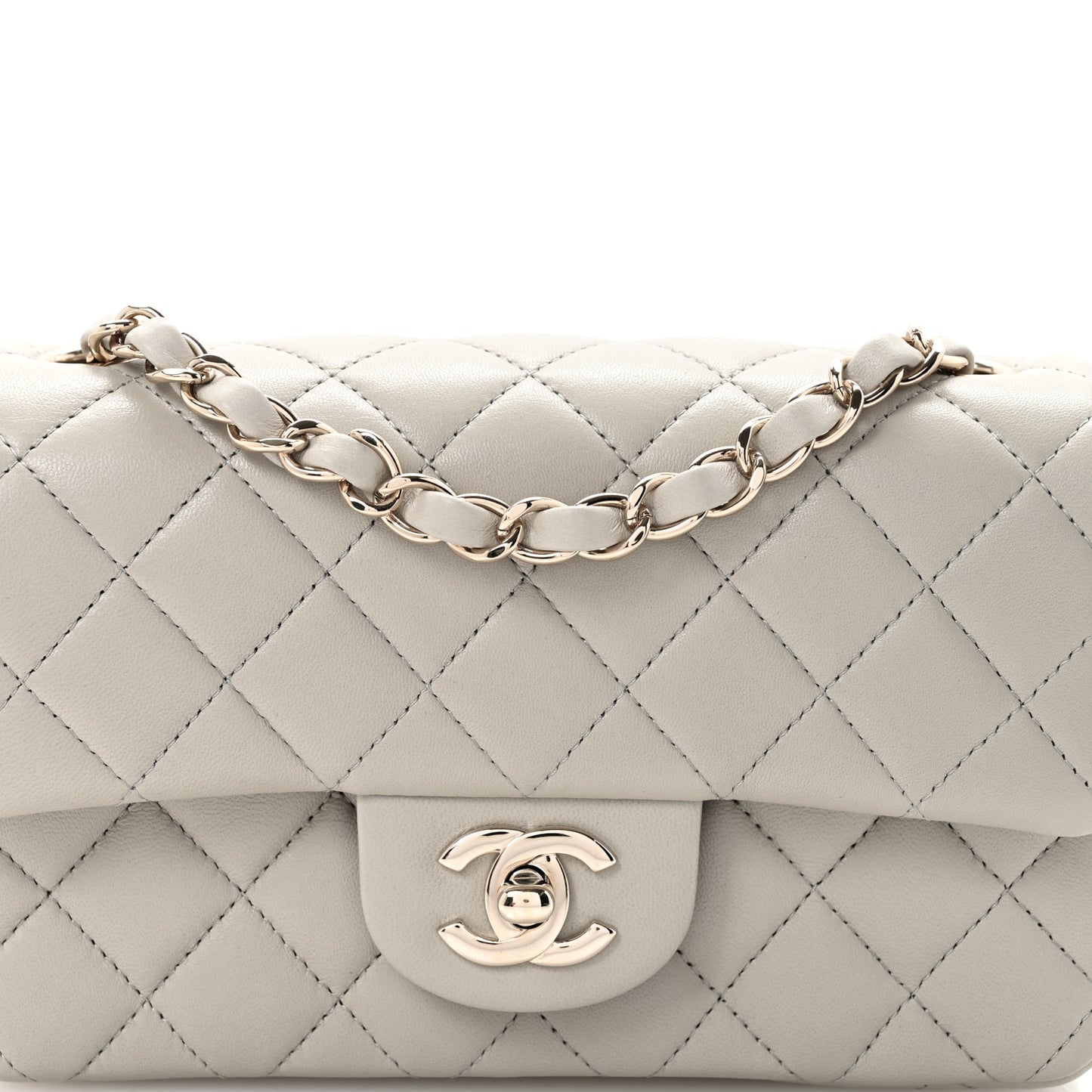 Lambskin Quilted Mini Rectangular Flap Grey