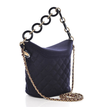 Chanel Wool Lambskin Quilted Paris Hamburg Charms Bucket Bag Dark Navy 3 of 9