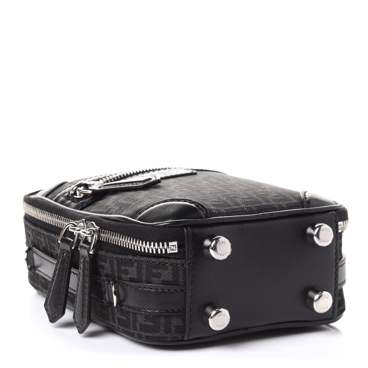 Recycled Fabric Jacquard Vitello Astro Micro FF Mini Trolley Bag Asfalto Black