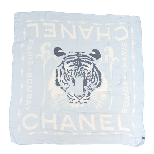 Chanel Silk Tiger Paris Bombay Scarf Light Blue 1841930 – FASHIONPHILE