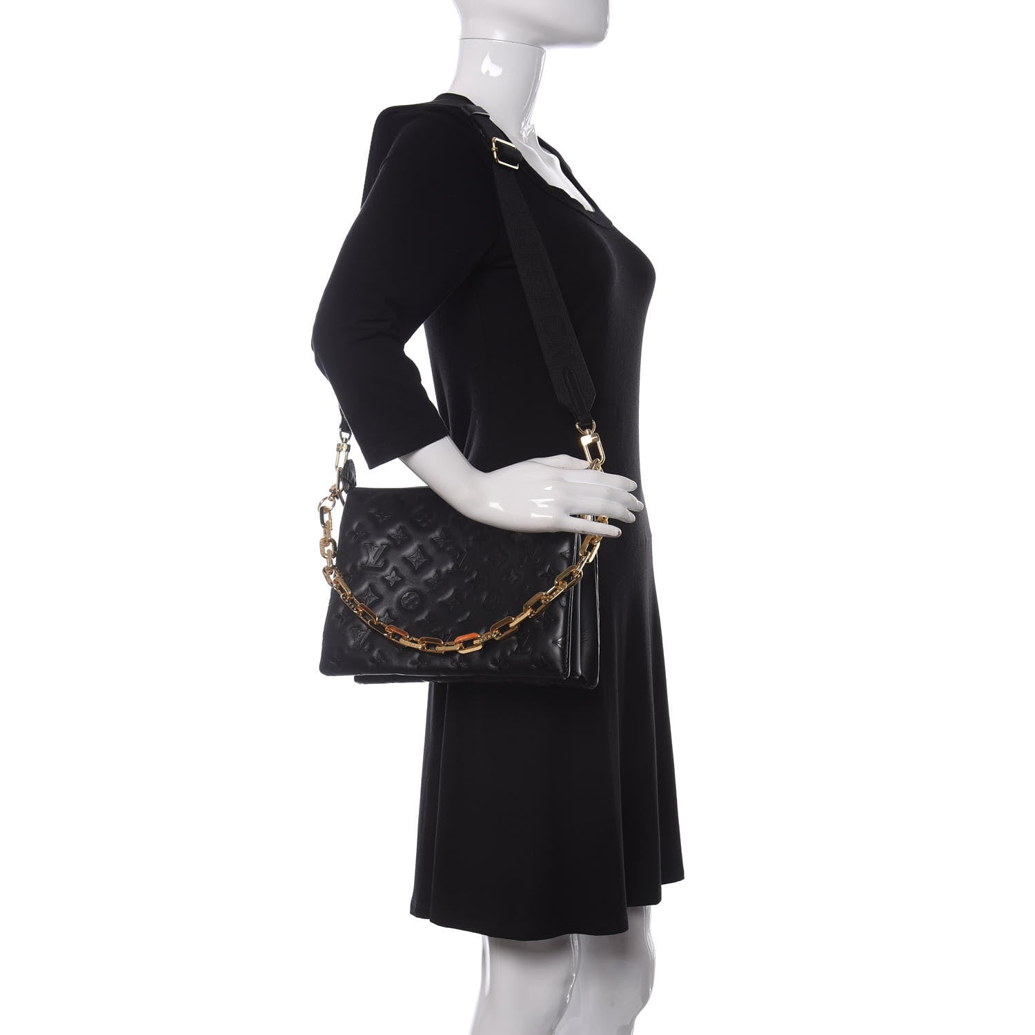Louis Vuitton Lambskin Embossed Monogram Coussin PM Black 2 of 12