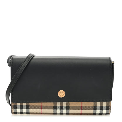Burberry Calfskin Vintage Check Hannah Wallet with Detachable Strap Black 1 of 8