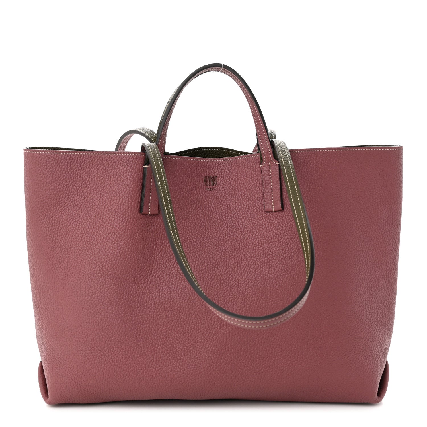 Moynat Taurillon Blush Calfskin Reversible Tote Dark Green Pink 1 of 16