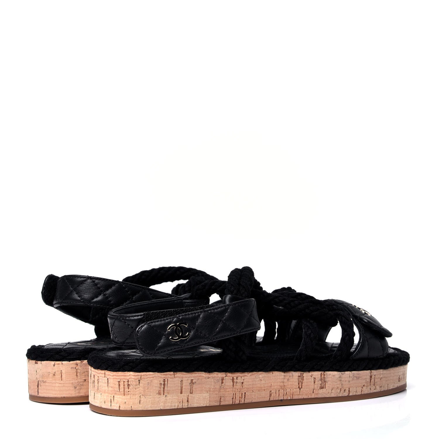Chanel Cord Lambskin Quilted Logo Sandals 37 Black 3 of 6