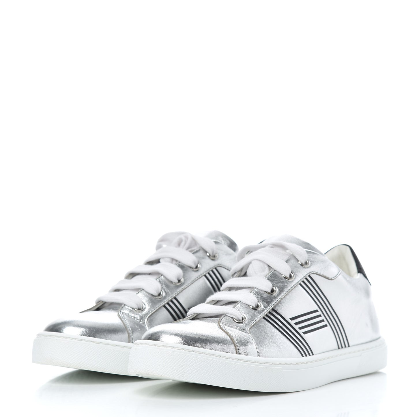 Metallic Calfskin Womens Avantage Sneakers 36.5 Gris Argente Black