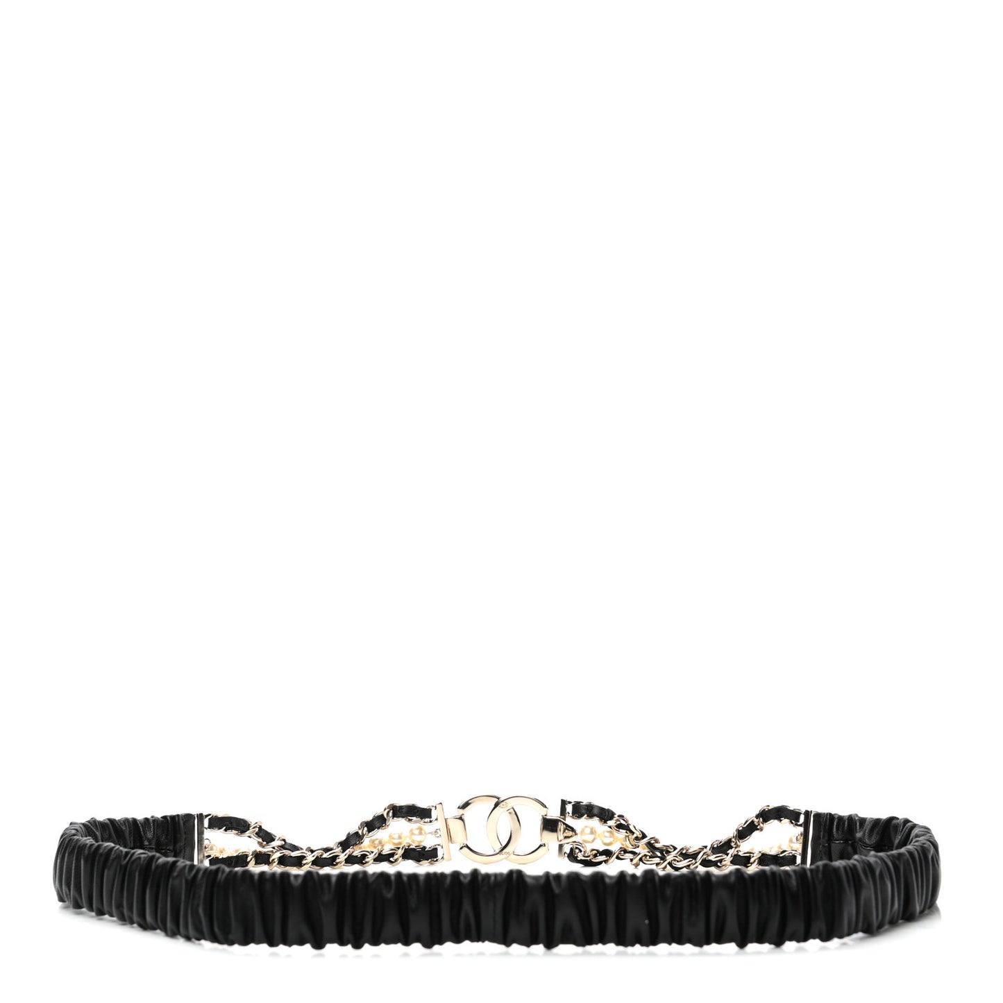 Lambskin CC Pearl Chain Belt 90 36 Black