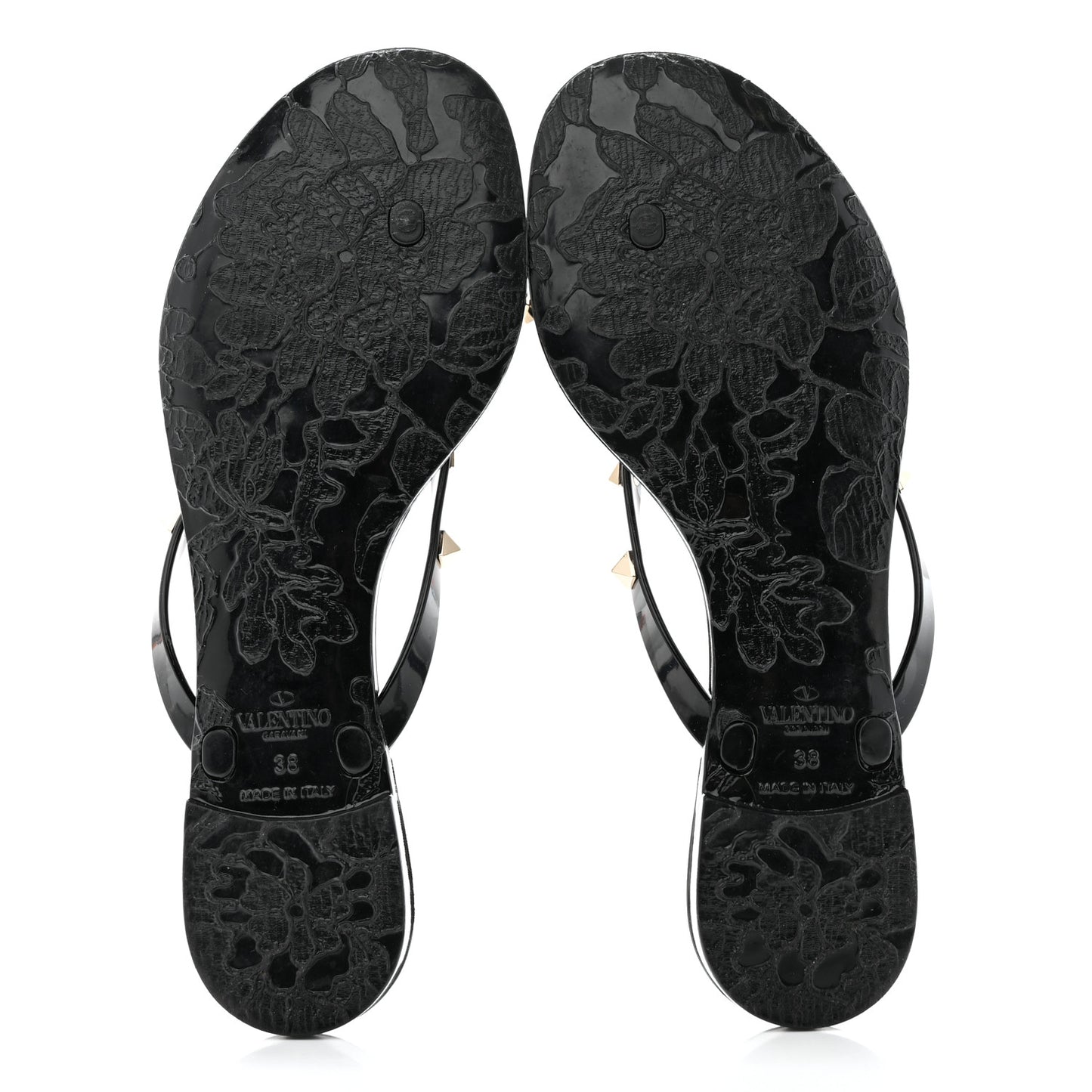 PVC Jelly Rockstud Bow Thong Sandals 38 Black