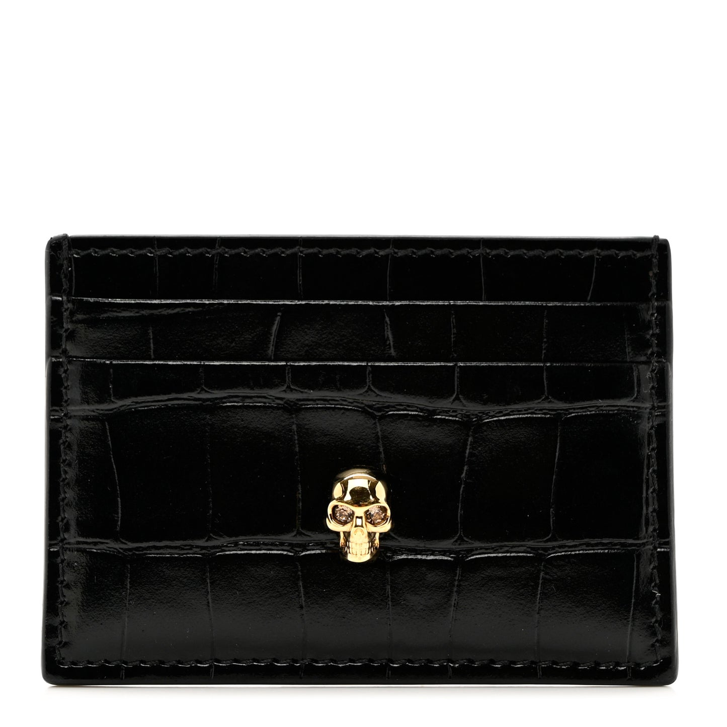 Patent Crocodile Embossed Skull Card Holder Black