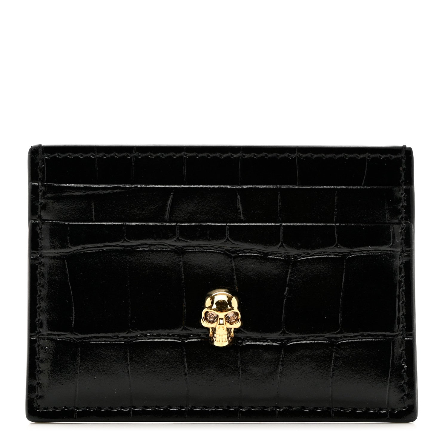 Alexander McQueen Patent Crocodile Embossed Skull Card Holder Black 1 of 6