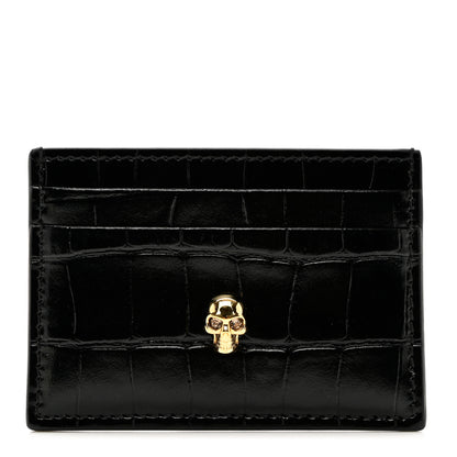 Alexander McQueen Patent Crocodile Embossed Skull Card Holder Black 1 of 6