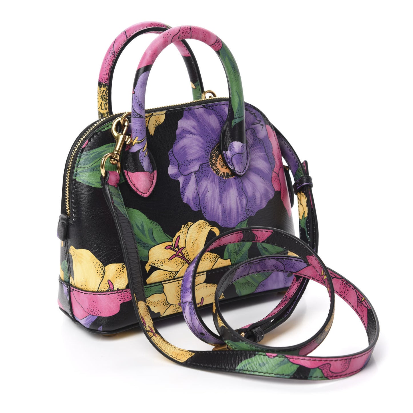 Smooth Calfskin Lush Floral Print XXS Ville Top Handle Bag Black Multicolor