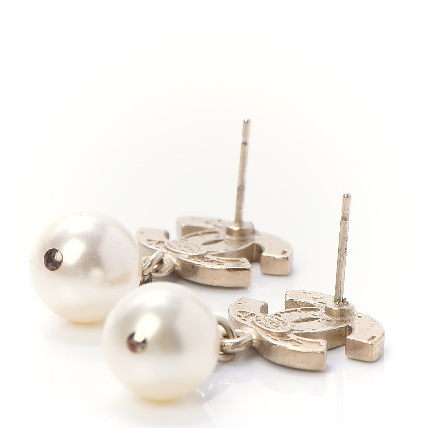 Pearl Enamel World CC Drop Earrings Gold Ivory