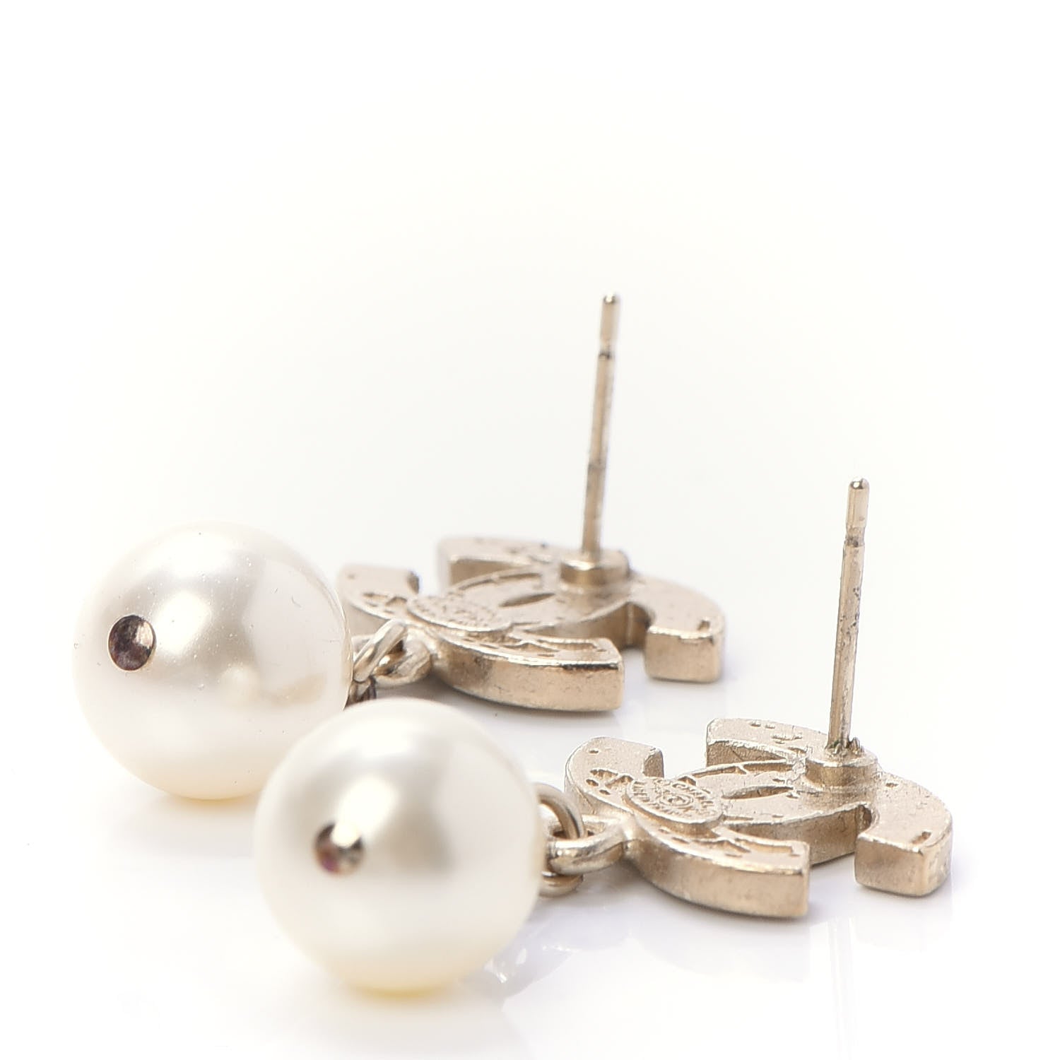 Chanel Pearl Enamel World CC Drop Earrings Gold Ivory 3 of 4