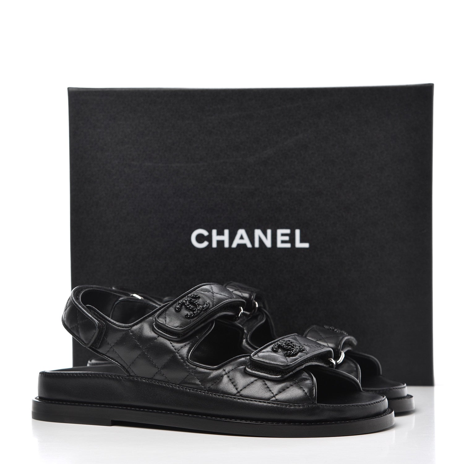 Chanel Lambskin Velcro Dad Sandals 36.5 Black 10 of 10