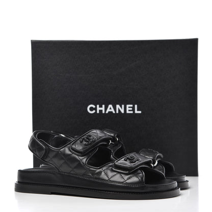 Chanel Lambskin Velcro Dad Sandals 36.5 Black 10 of 10
