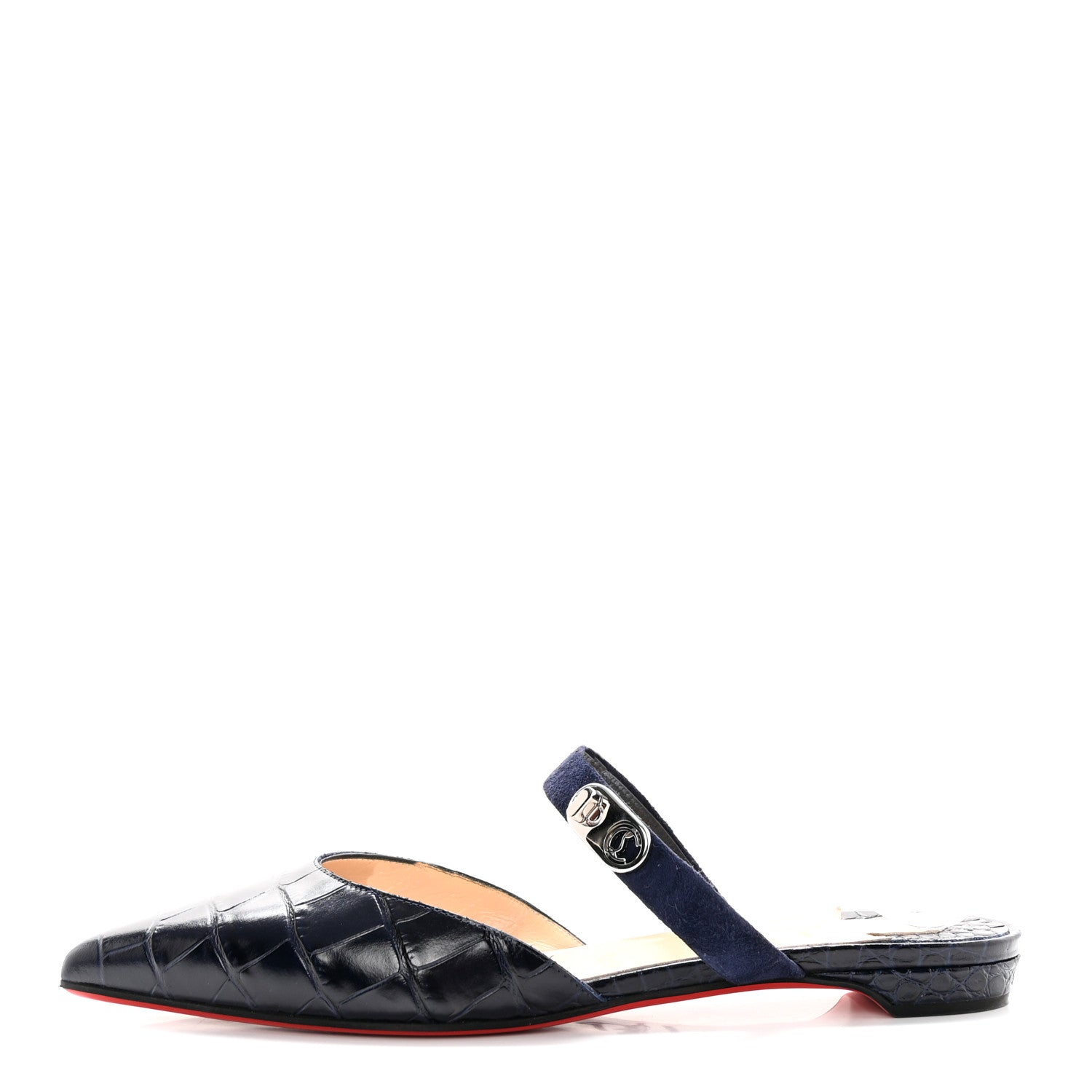 Christian Louboutin Calfskin Crocodile Embossed Choc Lock Flats 38 Obscur 1 of 10