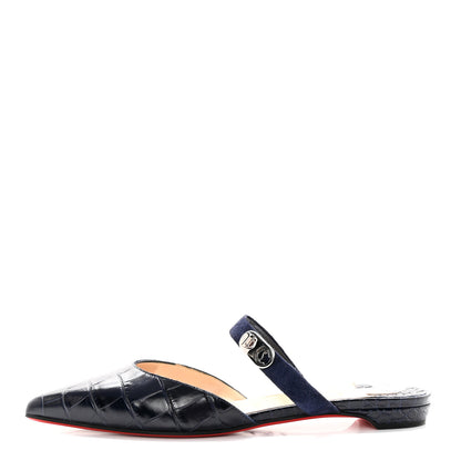 Christian Louboutin Calfskin Crocodile Embossed Choc Lock Flats 38 Obscur 1 of 10