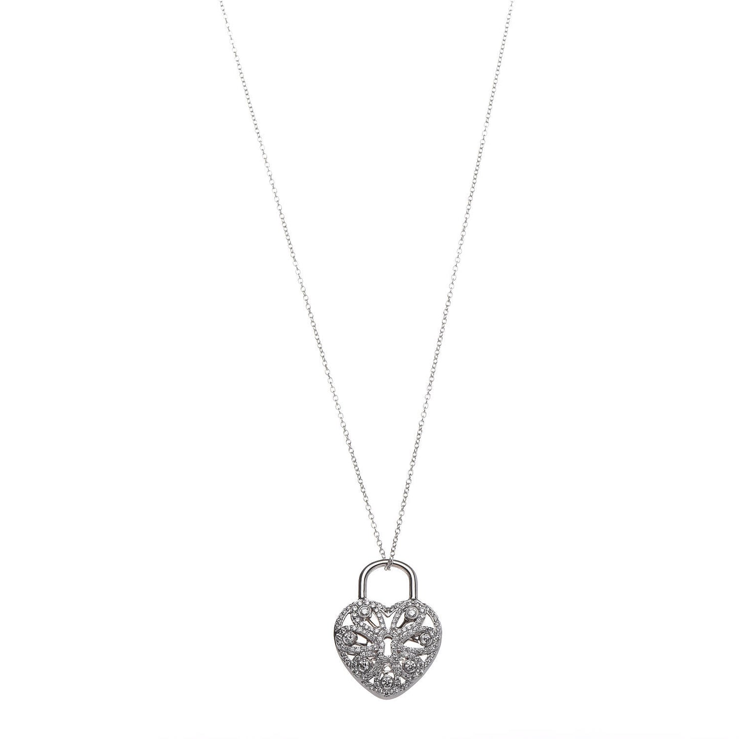 18K White Gold Diamond Filigree Heart Pendant Necklace