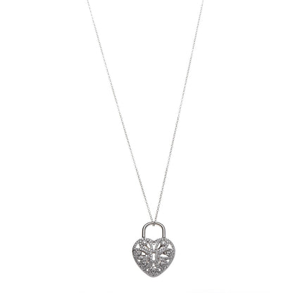 Tiffany 18K White Gold Diamond Filigree Heart Pendant Necklace 1 of 6