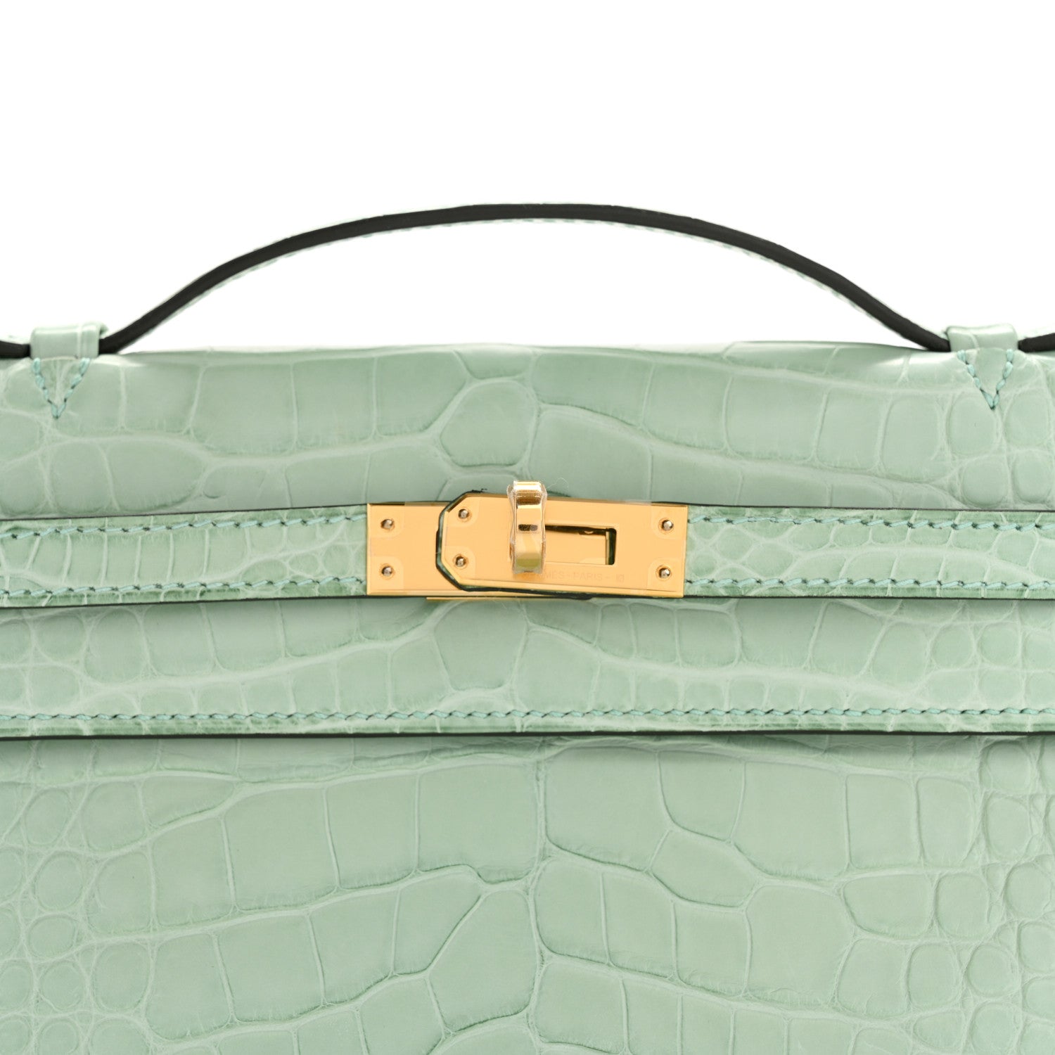 Hermes Matte Alligator Kelly Pochette Vert D'eau 9 of 10