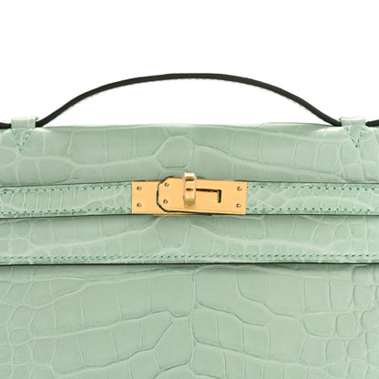 Hermes Matte Alligator Kelly Pochette Vert D'eau 9 of 10